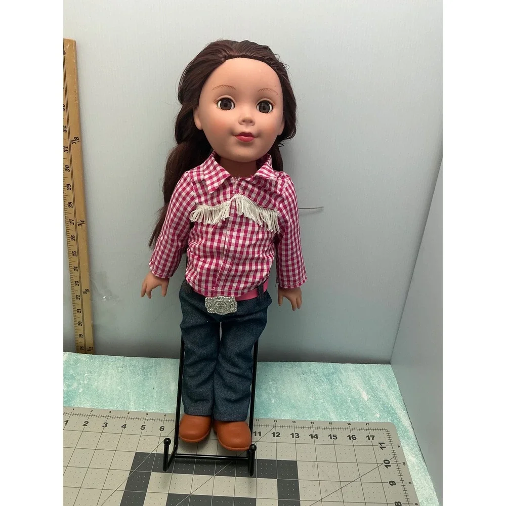 Journey Girl 18 inch Doll Brunette Brown Eye Pink Gingham Western Cowgirl Outfit